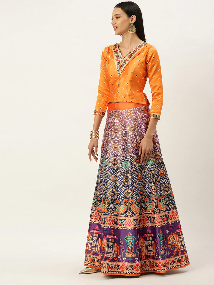 Designer Digital Bandhani Lehenga | Satin Silk Crop Top Choli Set