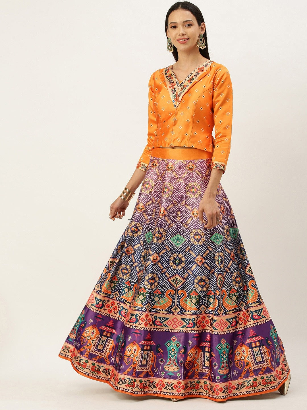 Designer Digital Bandhani Lehenga | Satin Silk Crop Top Choli Set