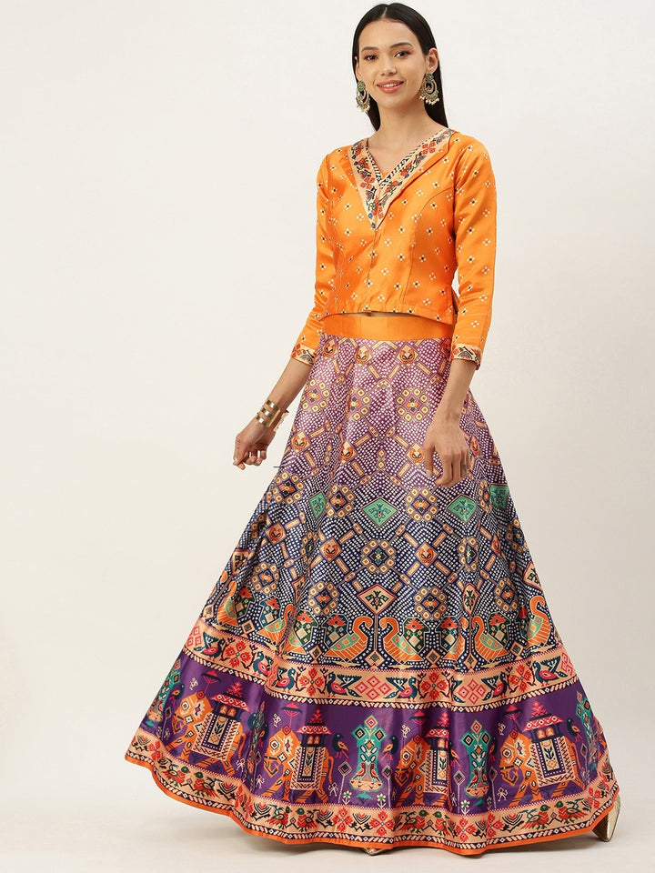 Designer Digital Bandhani Lehenga | Satin Silk Crop Top Choli Set