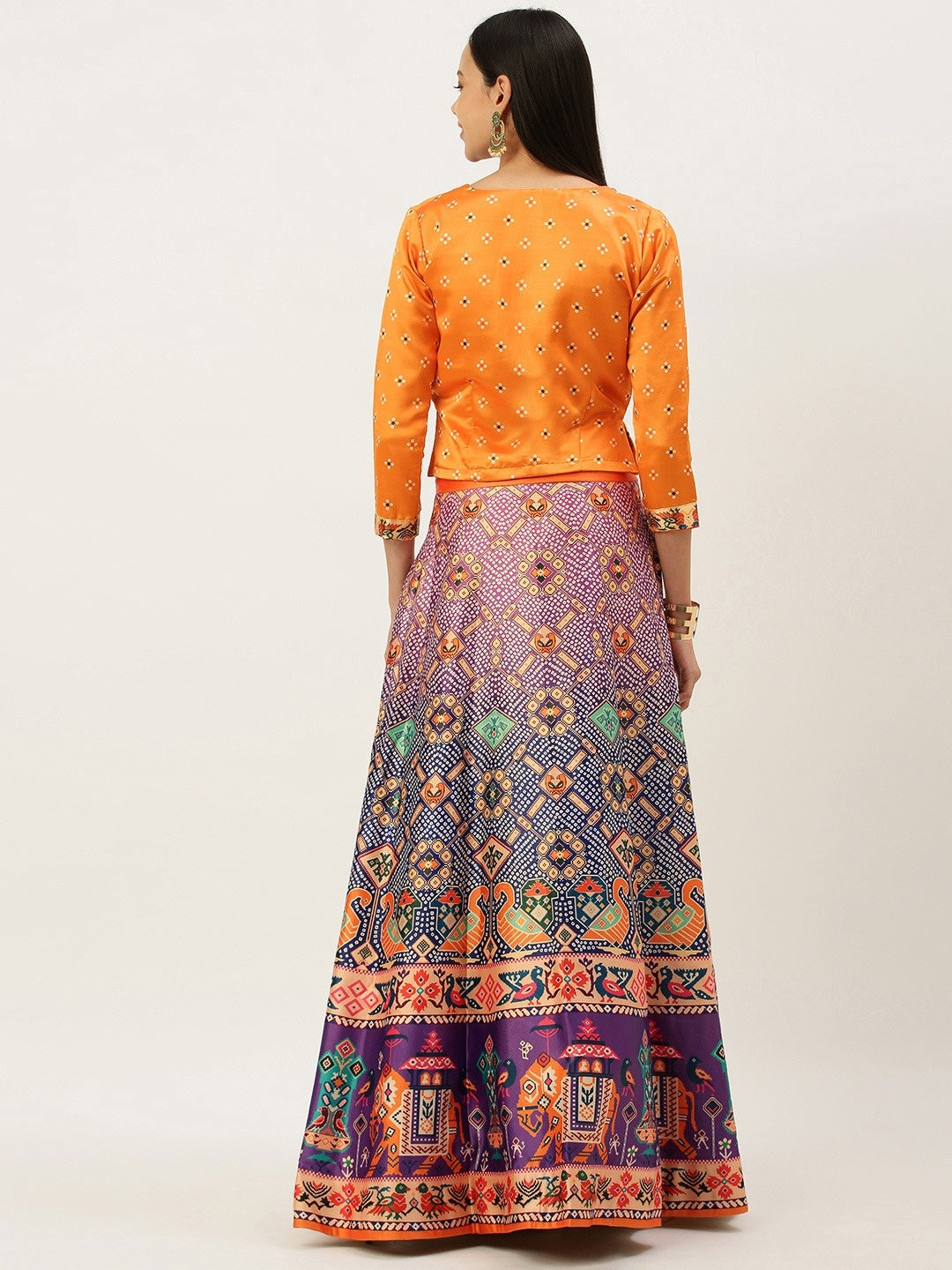 Designer Digital Bandhani Lehenga | Satin Silk Crop Top Choli Set