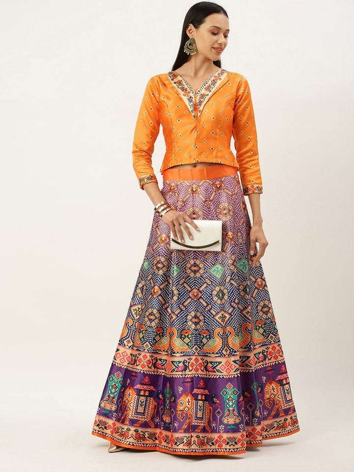 Designer Digital Bandhani Lehenga | Satin Silk Crop Top Choli Set
