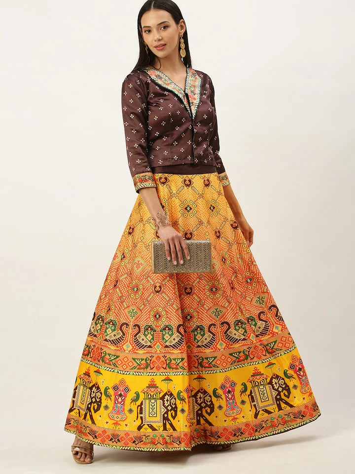 Designer Digital Bandhani Lehenga | Satin Silk Crop Top Choli Set