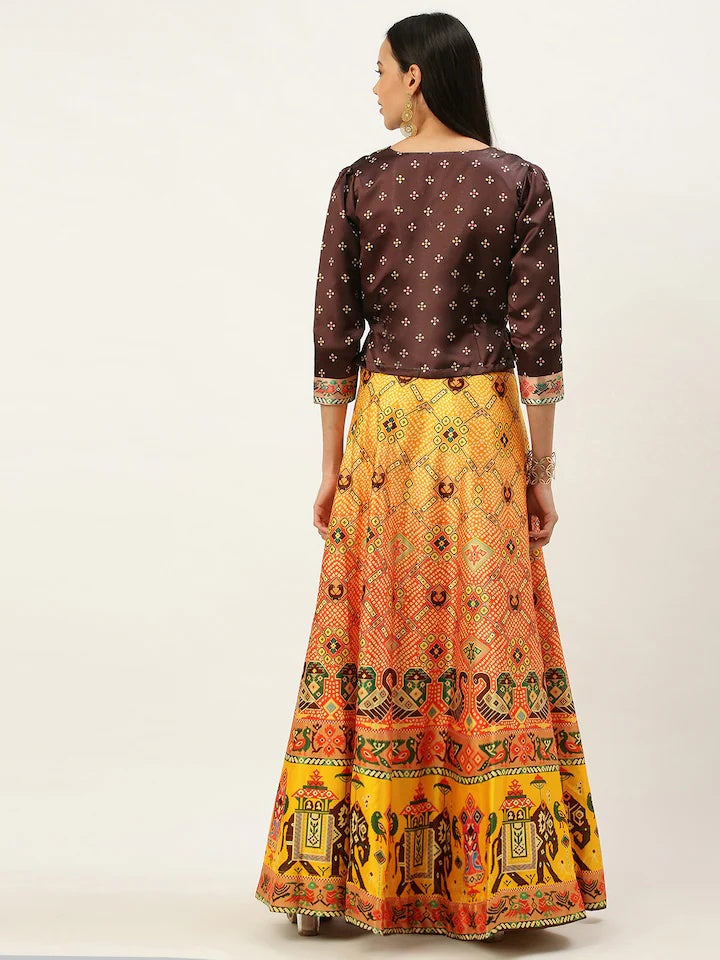 Designer Digital Bandhani Lehenga | Satin Silk Crop Top Choli Set