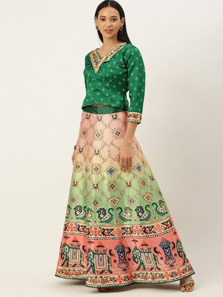 Designer Digital Bandhani Lehenga | Satin Silk Crop Top Choli Set