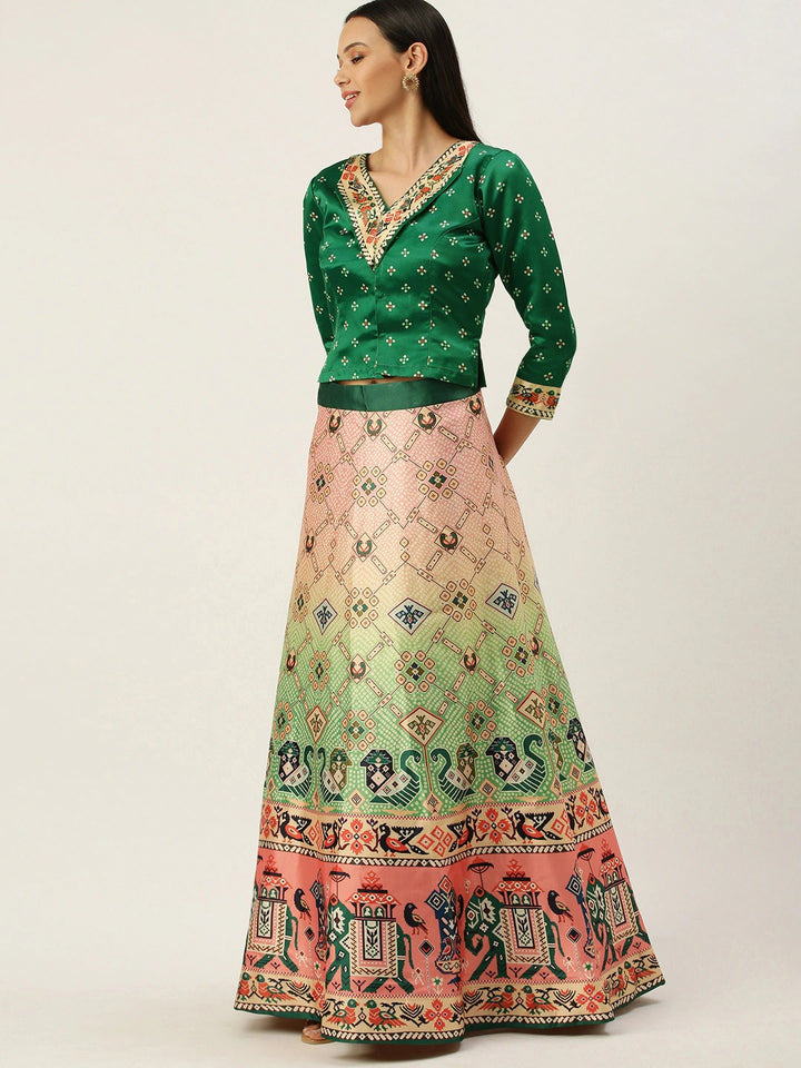 Designer Digital Bandhani Lehenga | Satin Silk Crop Top Choli Set