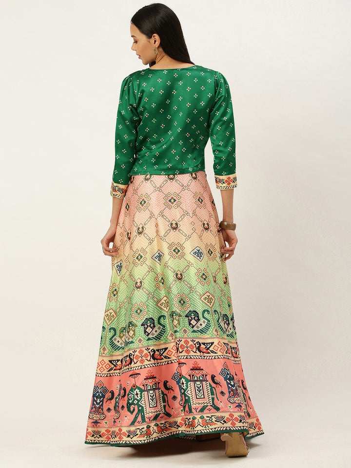 Designer Digital Bandhani Lehenga | Satin Silk Crop Top Choli Set