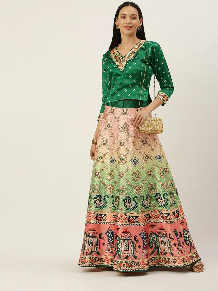Designer Digital Bandhani Lehenga | Satin Silk Crop Top Choli Set