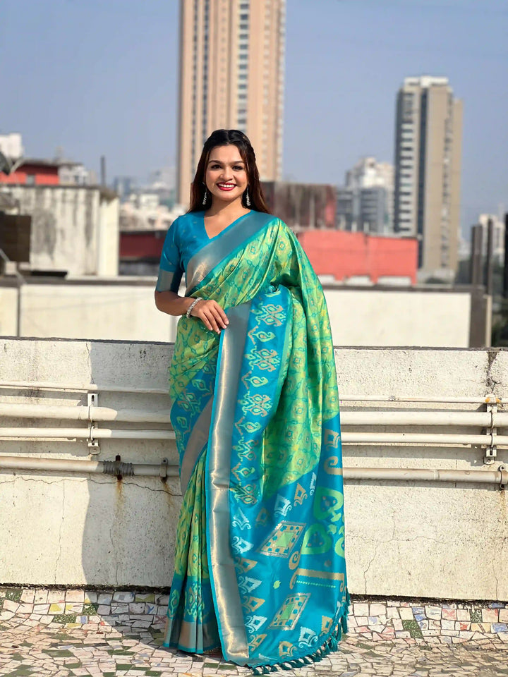 Luxurious Patola Silk Saree | Exquisite Wevon Meenakari Ikkat Work