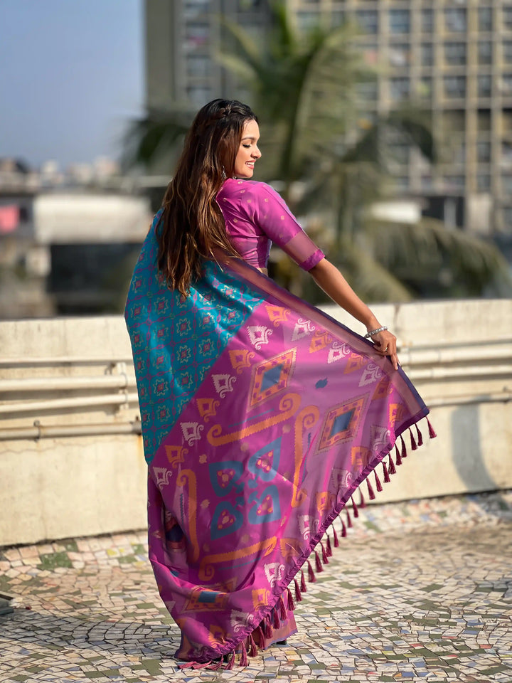 Luxurious Patola Silk Saree | Exquisite Wevon Meenakari Ikkat Work