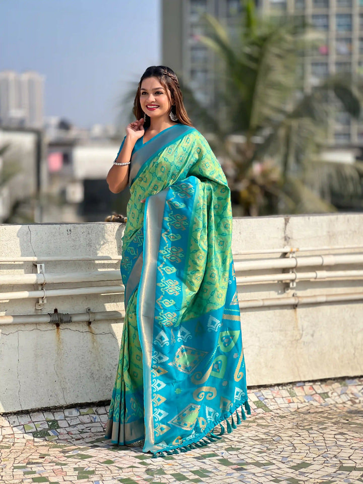 Luxurious Patola Silk Saree | Exquisite Wevon Meenakari Ikkat Work