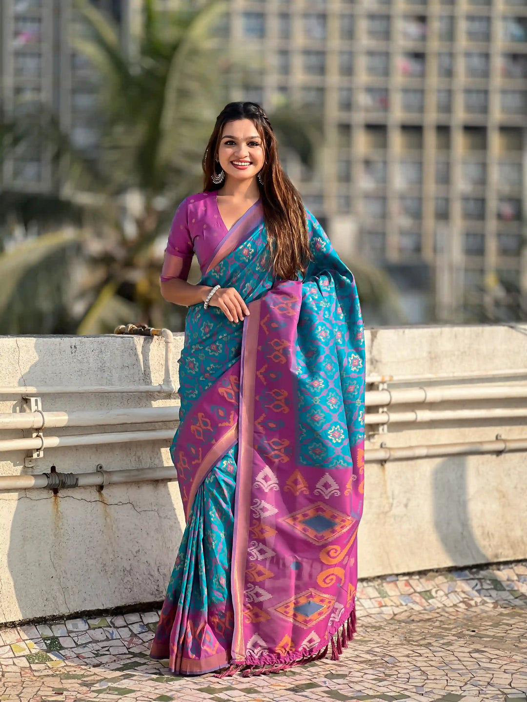 Luxurious Patola Silk Saree | Exquisite Wevon Meenakari Ikkat Work