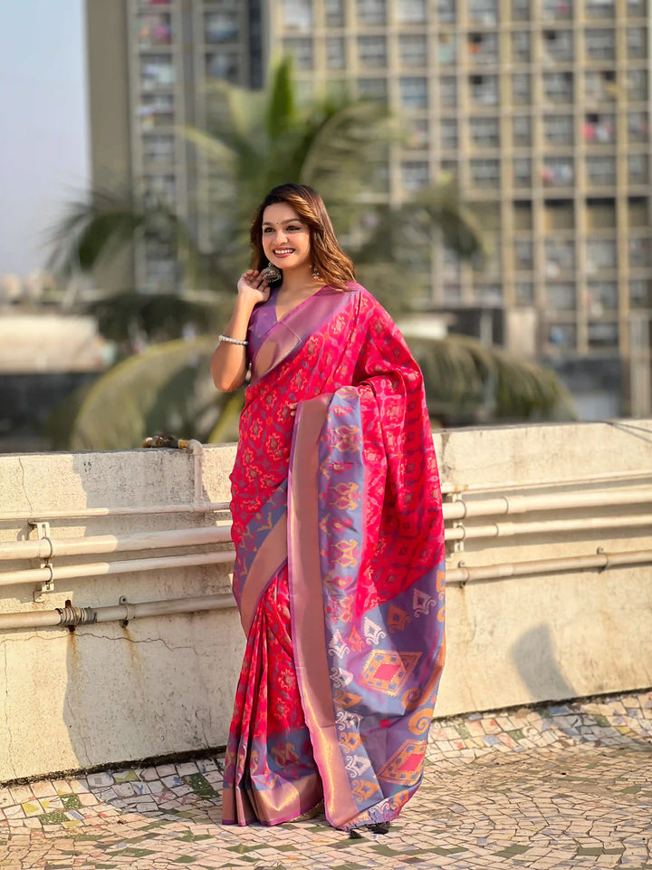 Luxurious Patola Silk Saree | Exquisite Wevon Meenakari Ikkat Work