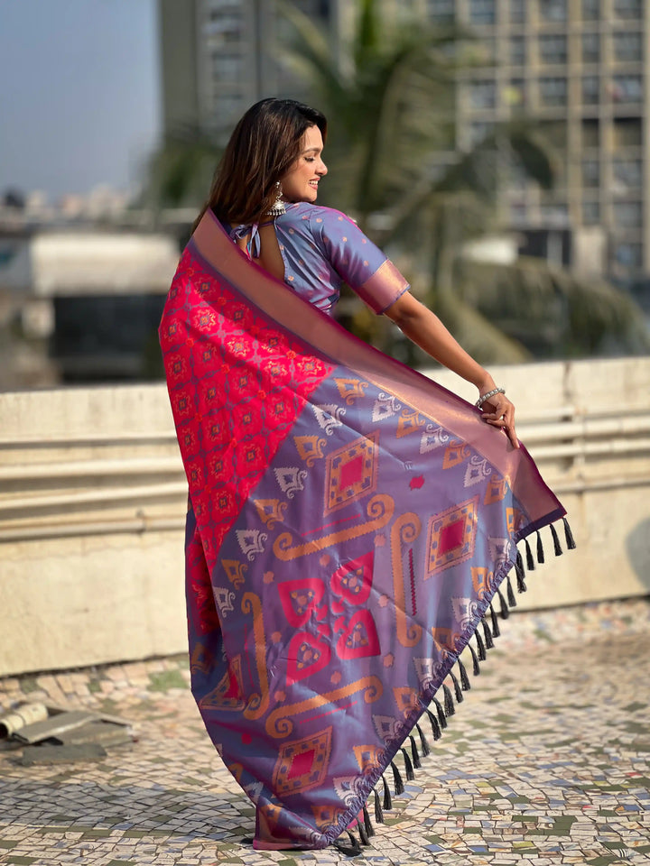 Luxurious Patola Silk Saree | Exquisite Wevon Meenakari Ikkat Work