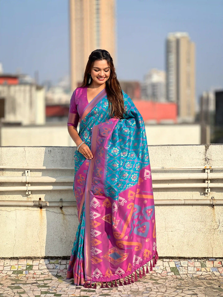 Luxurious Patola Silk Saree | Exquisite Wevon Meenakari Ikkat Work