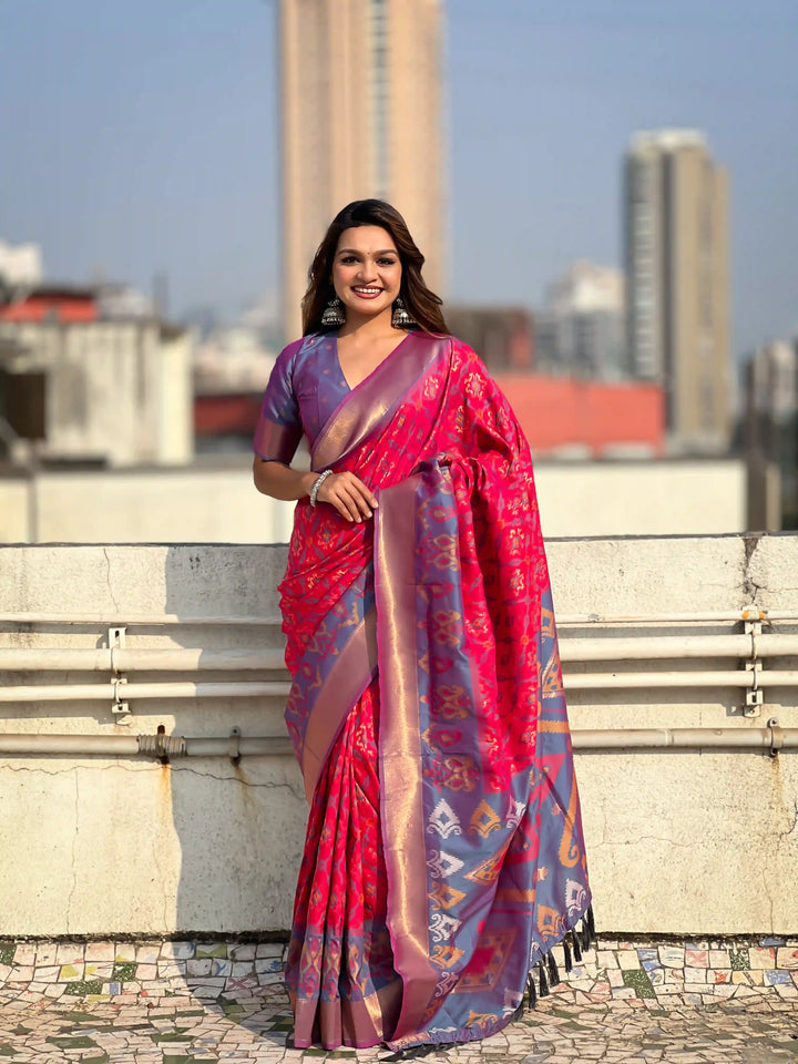 Luxurious Patola Silk Saree | Exquisite Wevon Meenakari Ikkat Work