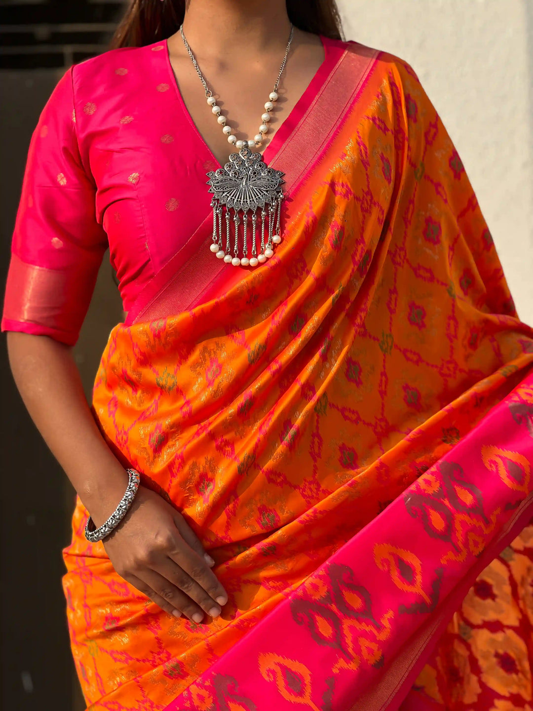 Luxurious Patola Silk Saree | Exquisite Wevon Meenakari Ikkat Work