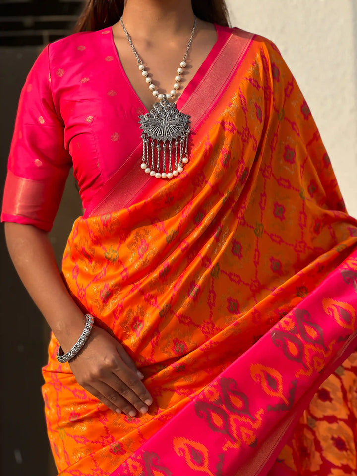 Luxurious Patola Silk Saree | Exquisite Wevon Meenakari Ikkat Work