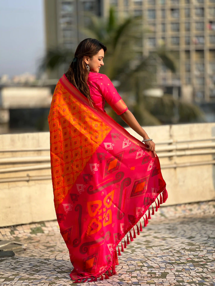 Luxurious Patola Silk Saree | Exquisite Wevon Meenakari Ikkat Work
