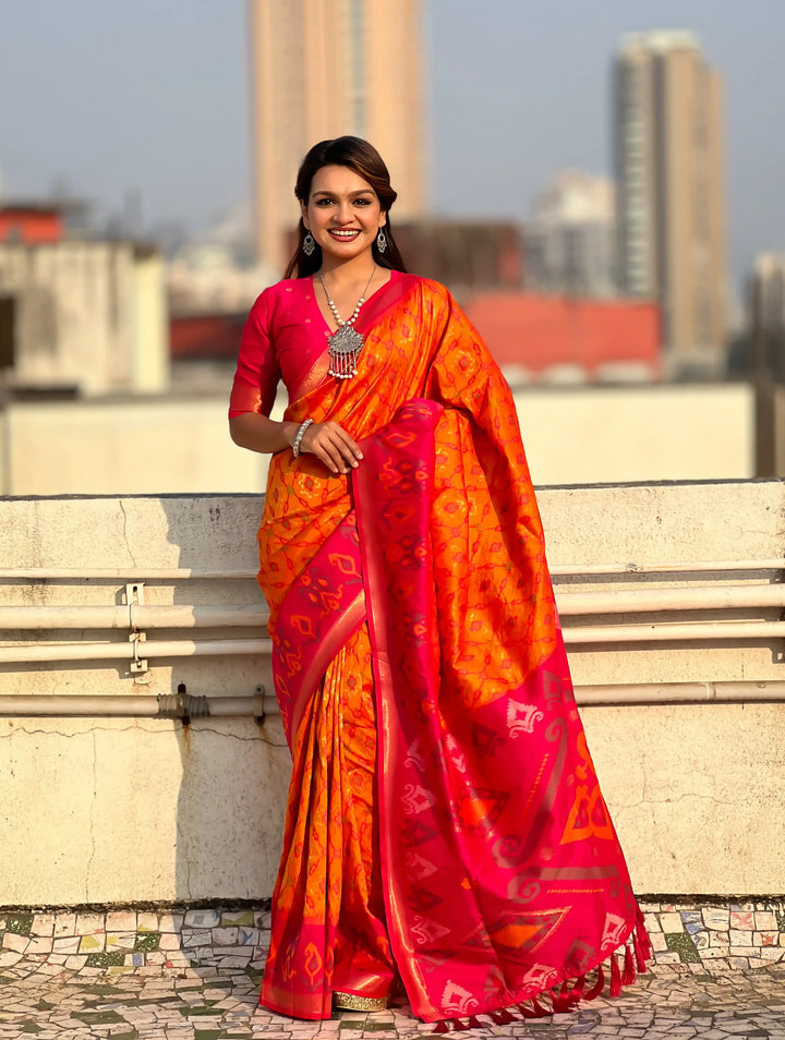 Luxurious Patola Silk Saree | Exquisite Wevon Meenakari Ikkat Work