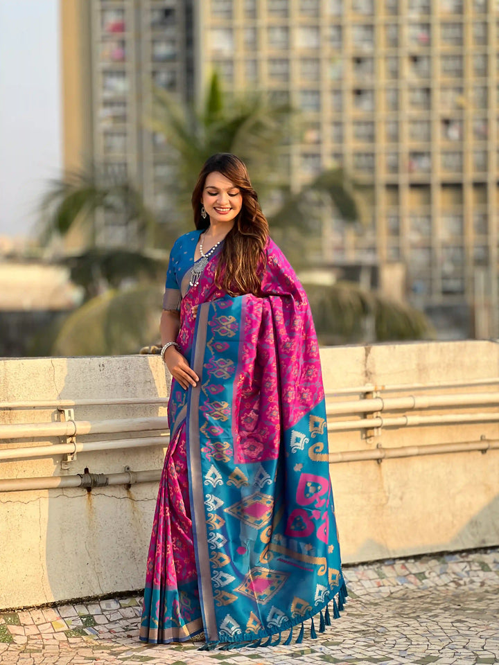 Luxurious Patola Silk Saree | Exquisite Wevon Meenakari Ikkat Work