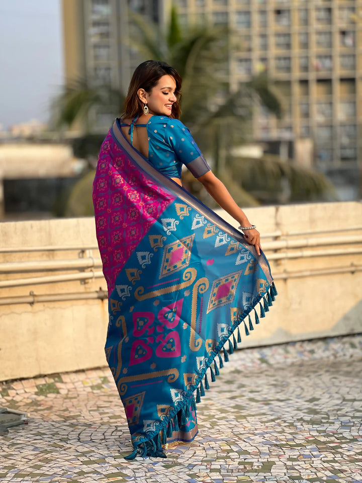 Luxurious Patola Silk Saree | Exquisite Wevon Meenakari Ikkat Work
