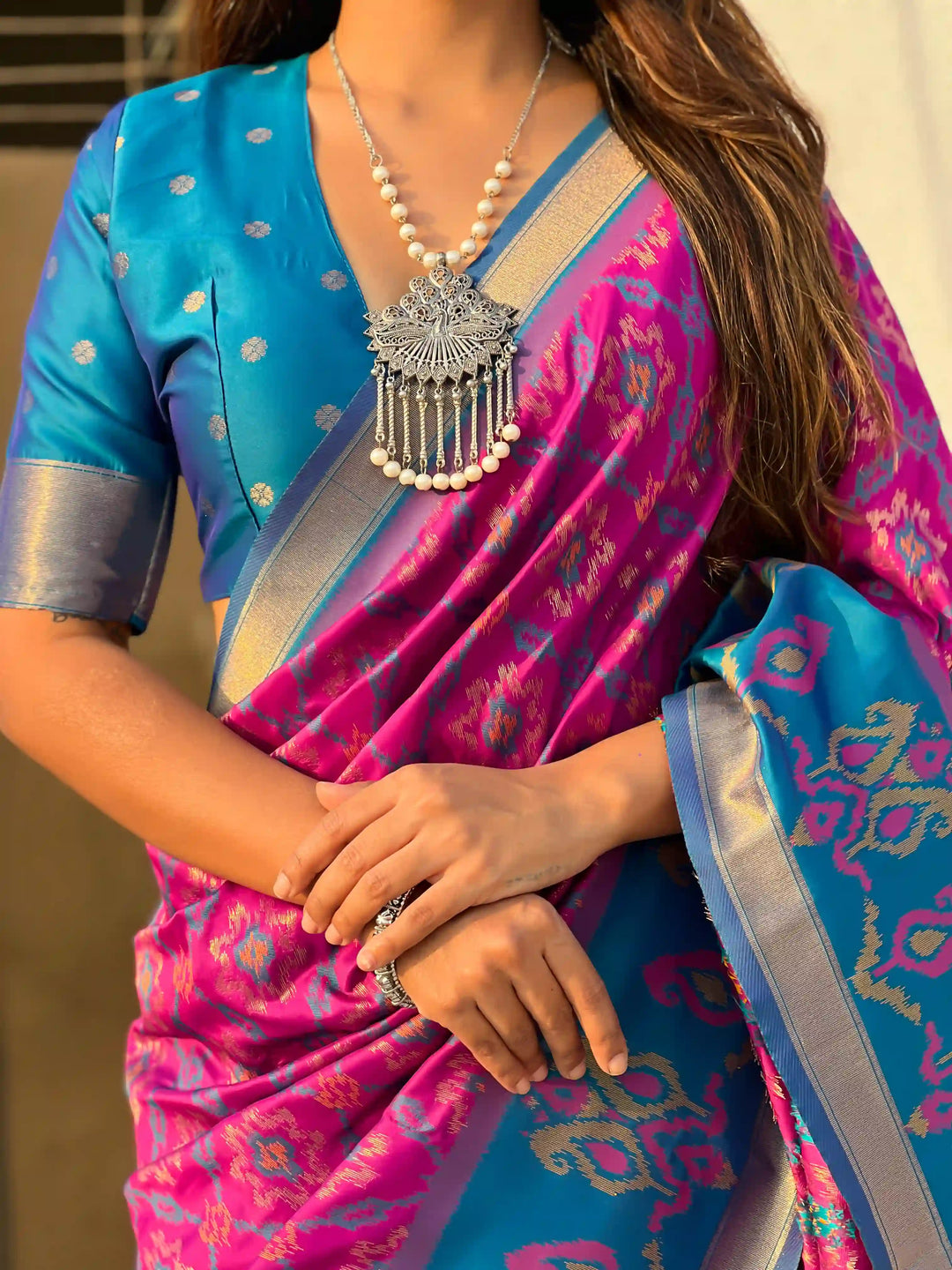 Luxurious Patola Silk Saree | Exquisite Wevon Meenakari Ikkat Work