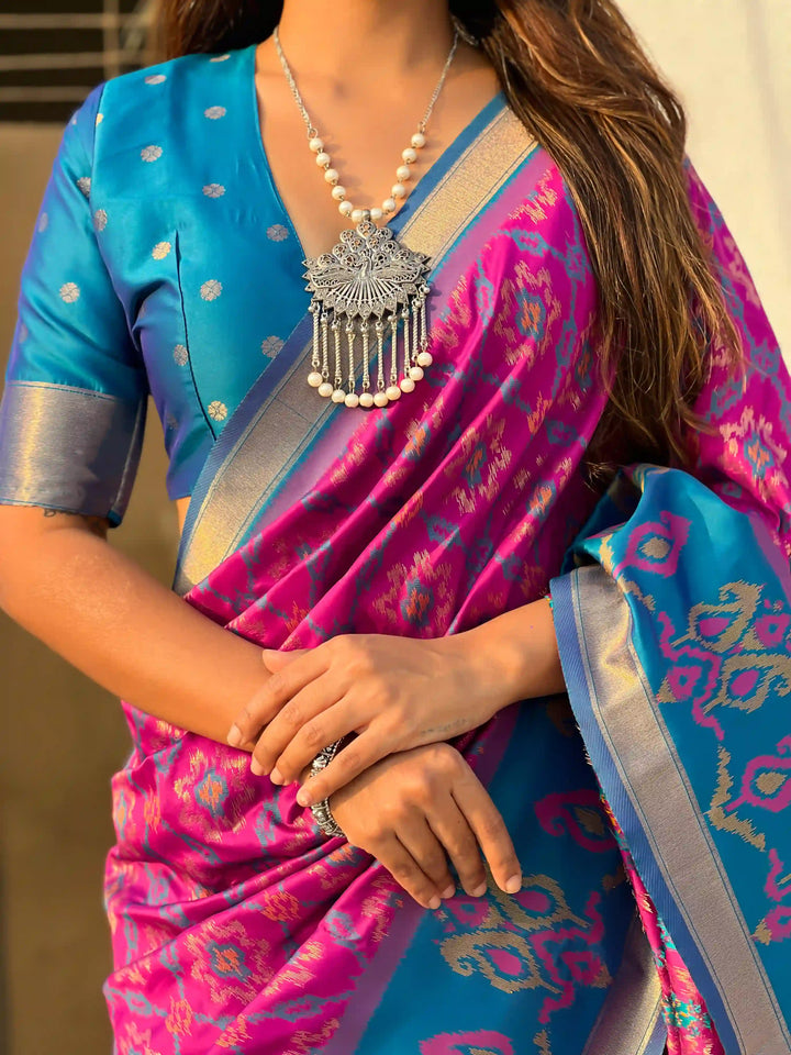 Luxurious Patola Silk Saree | Exquisite Wevon Meenakari Ikkat Work