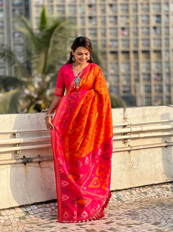 Luxurious Patola Silk Saree | Exquisite Wevon Meenakari Ikkat Work