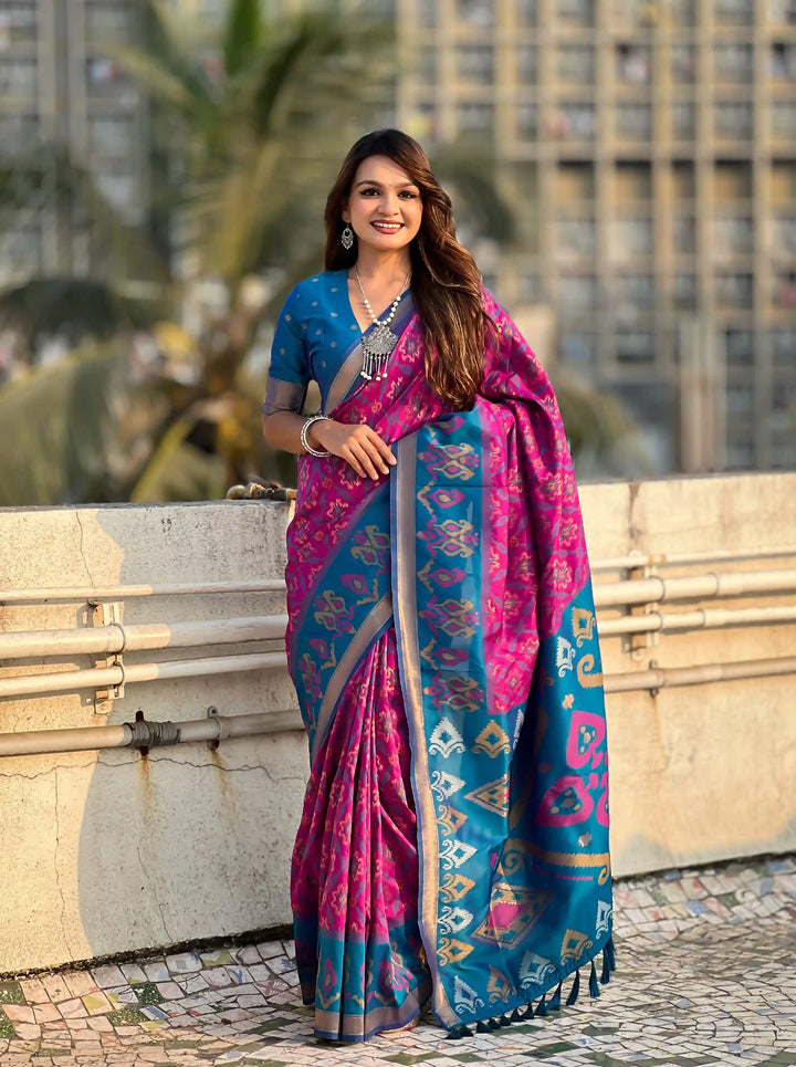 Luxurious Patola Silk Saree | Exquisite Wevon Meenakari Ikkat Work