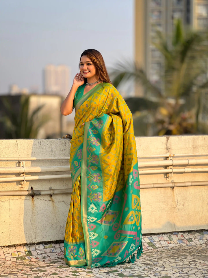Luxurious Patola Silk Saree | Exquisite Wevon Meenakari Ikkat Work