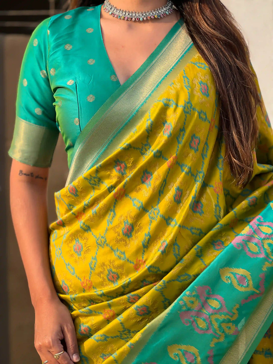 Luxurious Patola Silk Saree | Exquisite Wevon Meenakari Ikkat Work