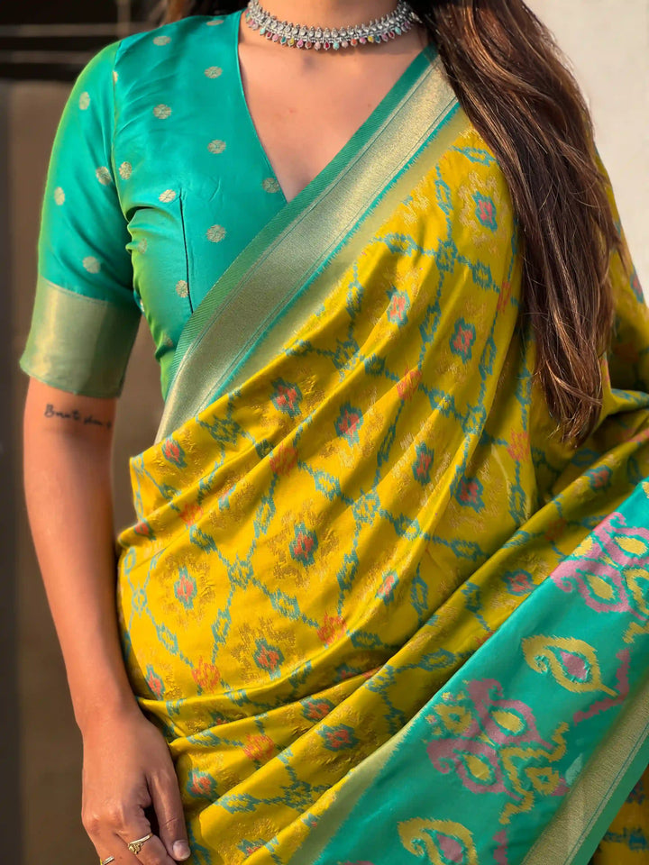 Luxurious Patola Silk Saree | Exquisite Wevon Meenakari Ikkat Work