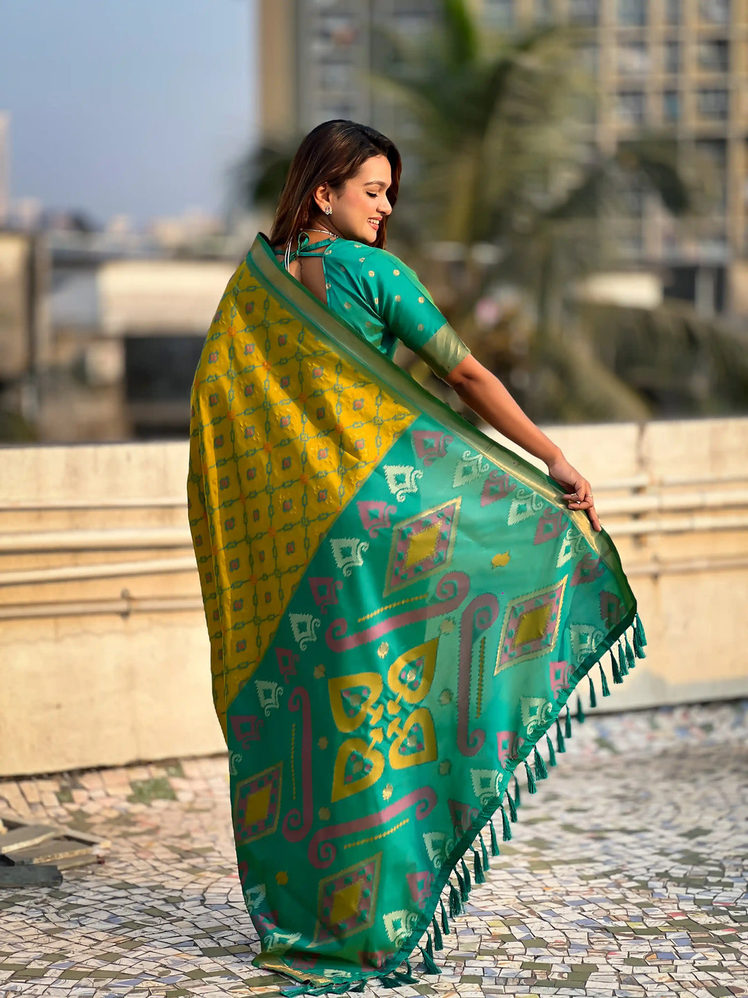 Luxurious Patola Silk Saree | Exquisite Wevon Meenakari Ikkat Work