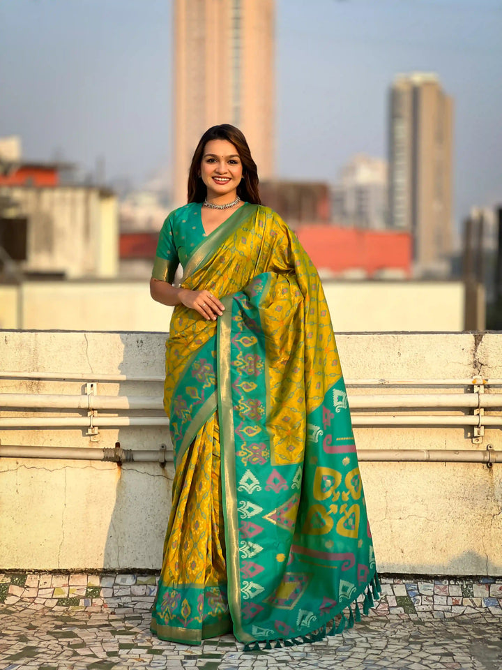 Luxurious Patola Silk Saree | Exquisite Wevon Meenakari Ikkat Work