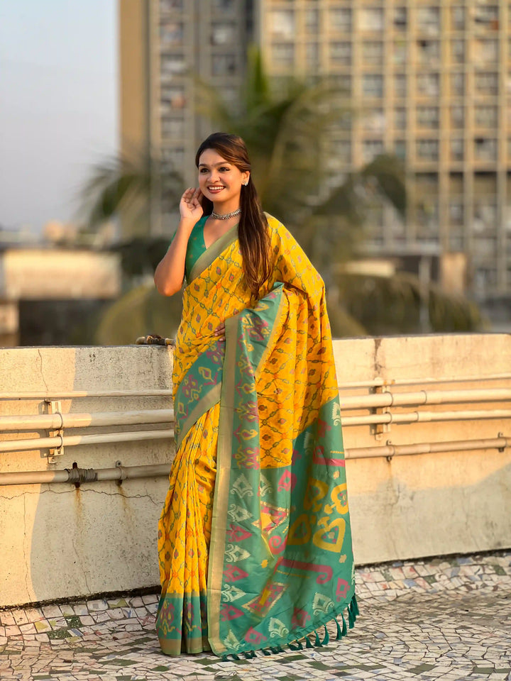 Luxurious Patola Silk Saree | Exquisite Wevon Meenakari Ikkat Work
