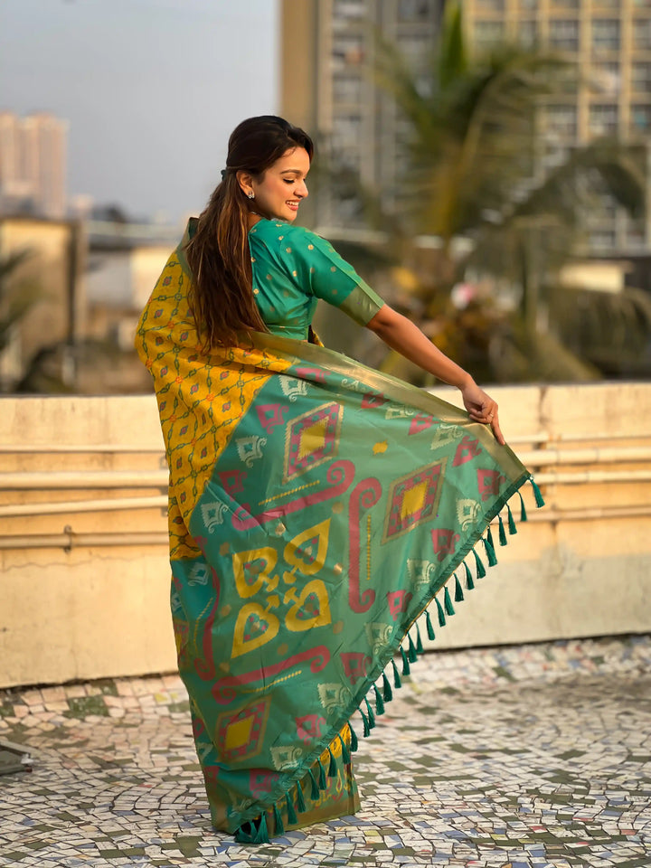 Luxurious Patola Silk Saree | Exquisite Wevon Meenakari Ikkat Work