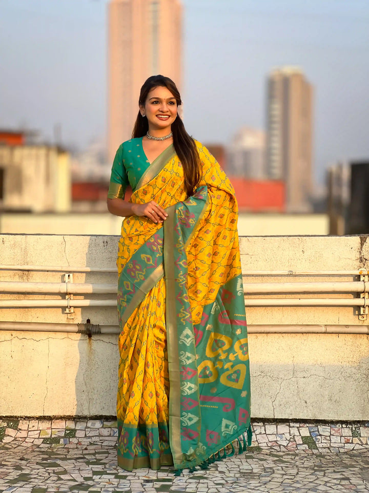 Luxurious Patola Silk Saree | Exquisite Wevon Meenakari Ikkat Work