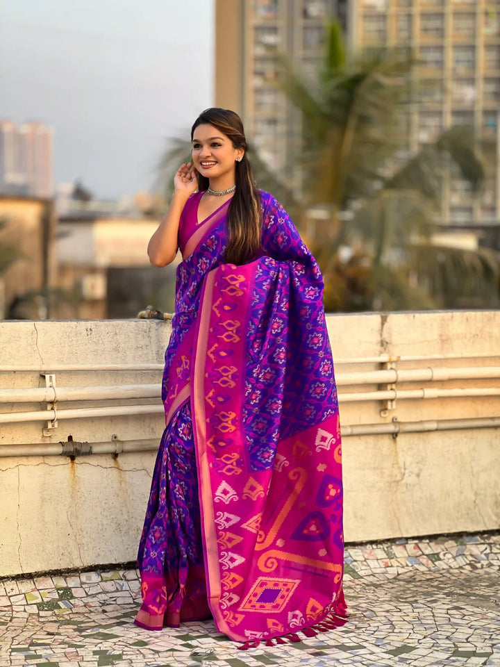 Luxurious Patola Silk Saree | Exquisite Wevon Meenakari Ikkat Work