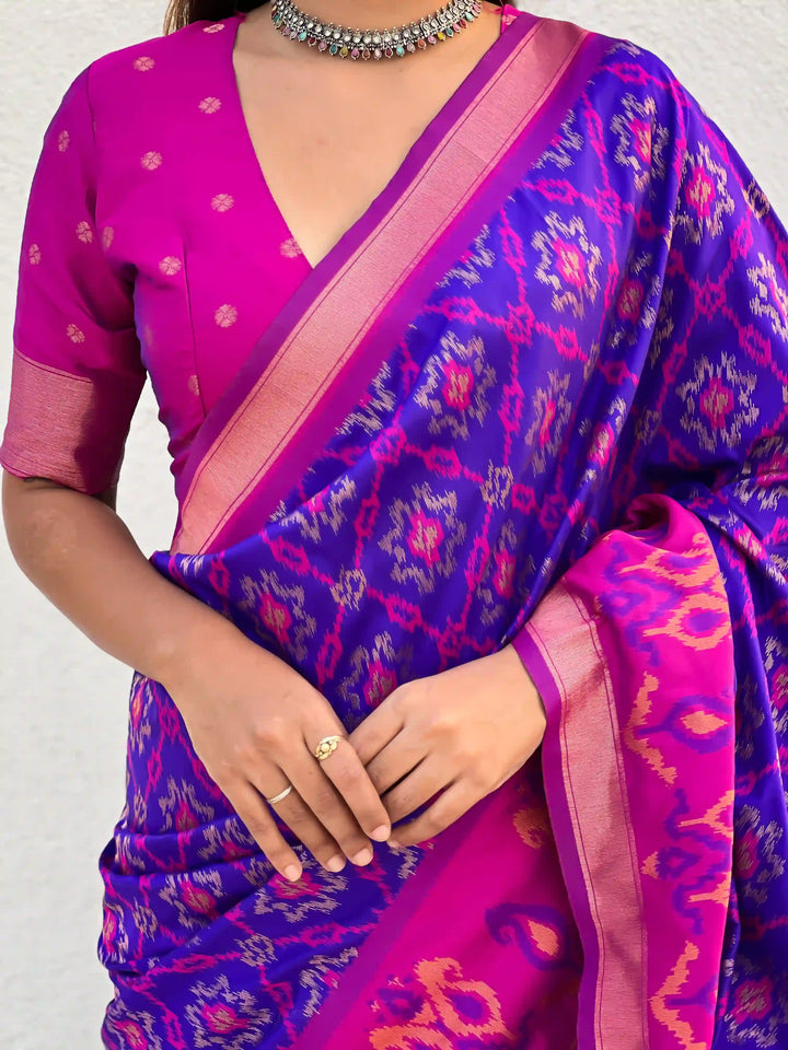 Luxurious Patola Silk Saree | Exquisite Wevon Meenakari Ikkat Work