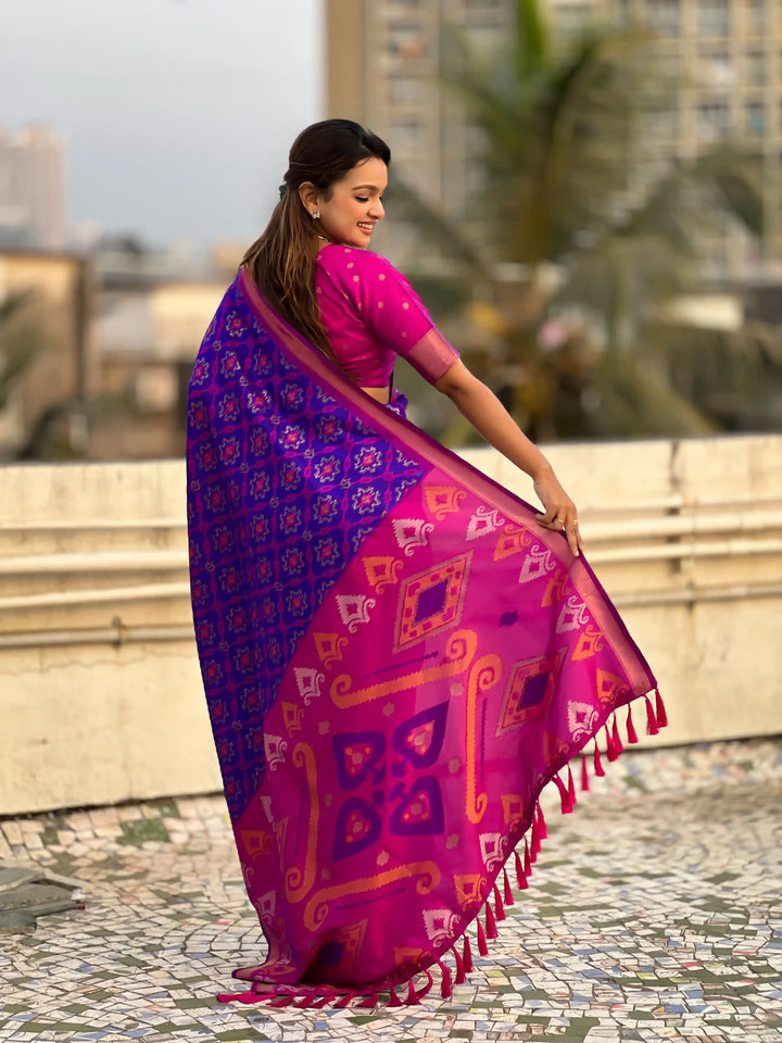 Luxurious Patola Silk Saree | Exquisite Wevon Meenakari Ikkat Work