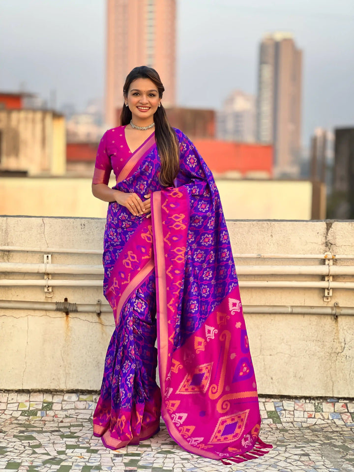 Luxurious Patola Silk Saree | Exquisite Wevon Meenakari Ikkat Work