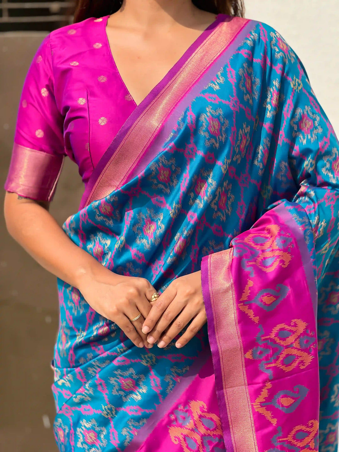 Luxurious Patola Silk Saree | Exquisite Wevon Meenakari Ikkat Work