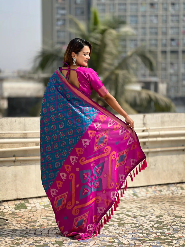 Luxurious Patola Silk Saree | Exquisite Wevon Meenakari Ikkat Work