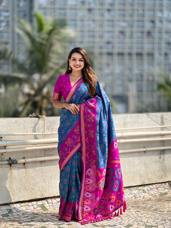 Luxurious Patola Silk Saree | Exquisite Wevon Meenakari Ikkat Work