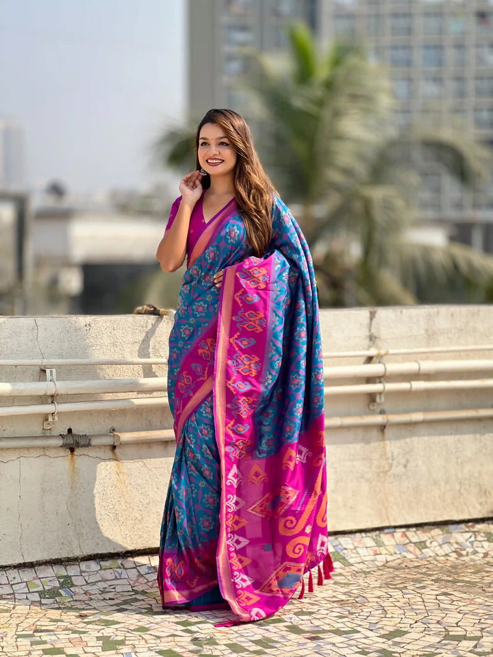 Luxurious Patola Silk Saree | Exquisite Wevon Meenakari Ikkat Work