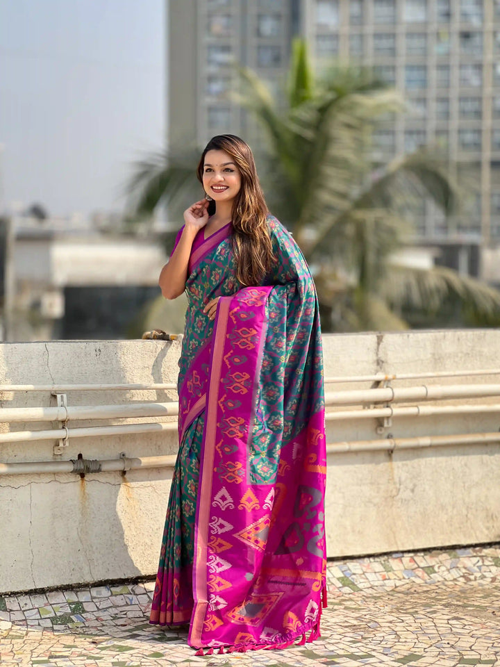 Luxurious Patola Silk Saree | Exquisite Wevon Meenakari Ikkat Work