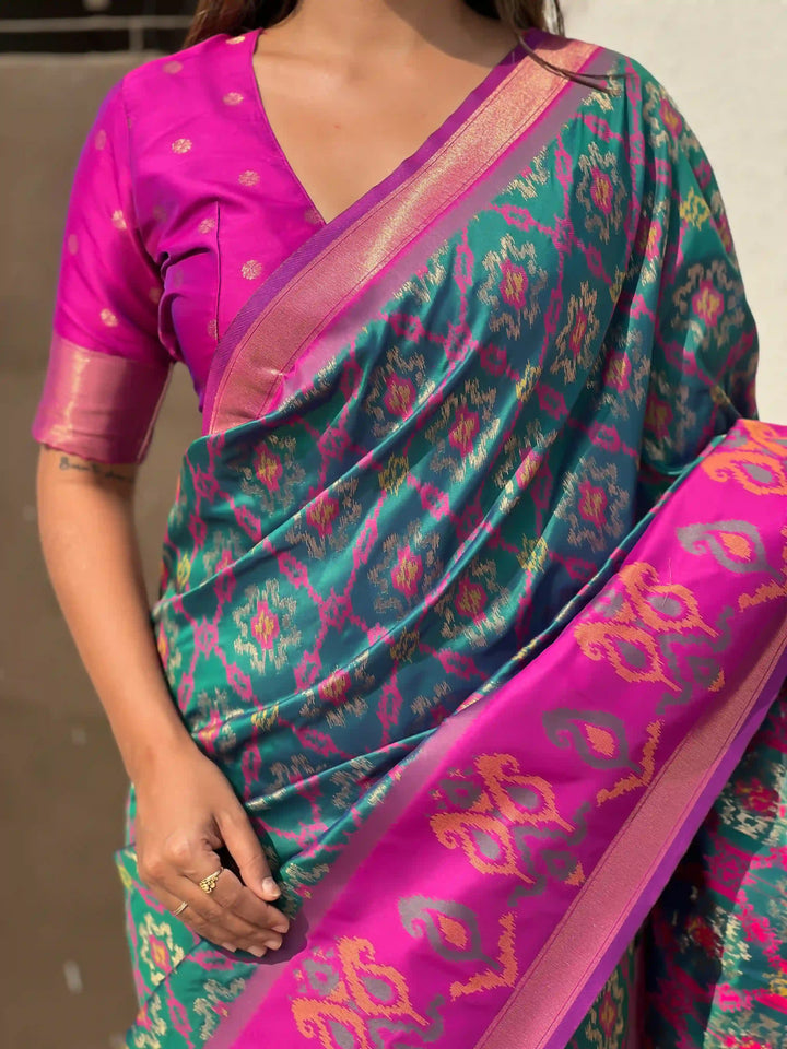 Luxurious Patola Silk Saree | Exquisite Wevon Meenakari Ikkat Work