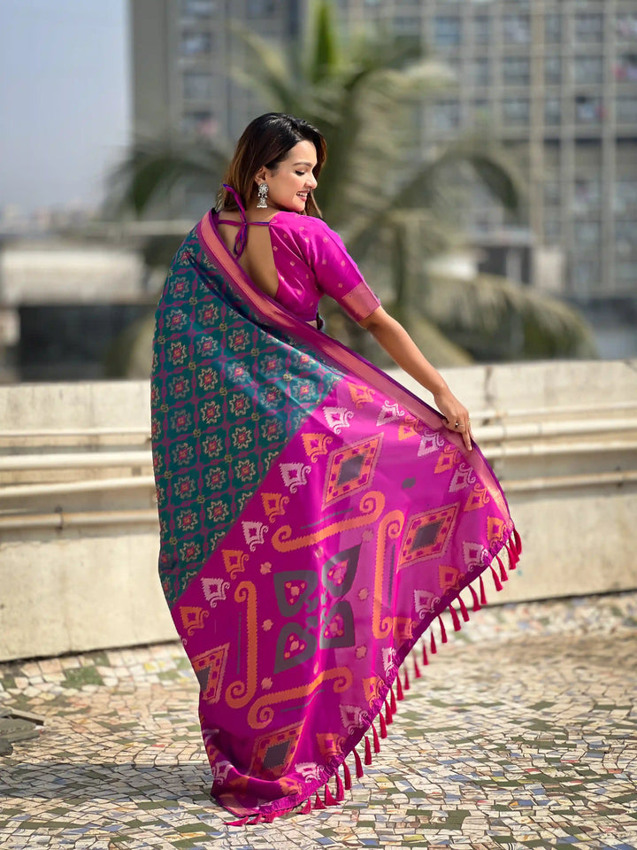 Luxurious Patola Silk Saree | Exquisite Wevon Meenakari Ikkat Work