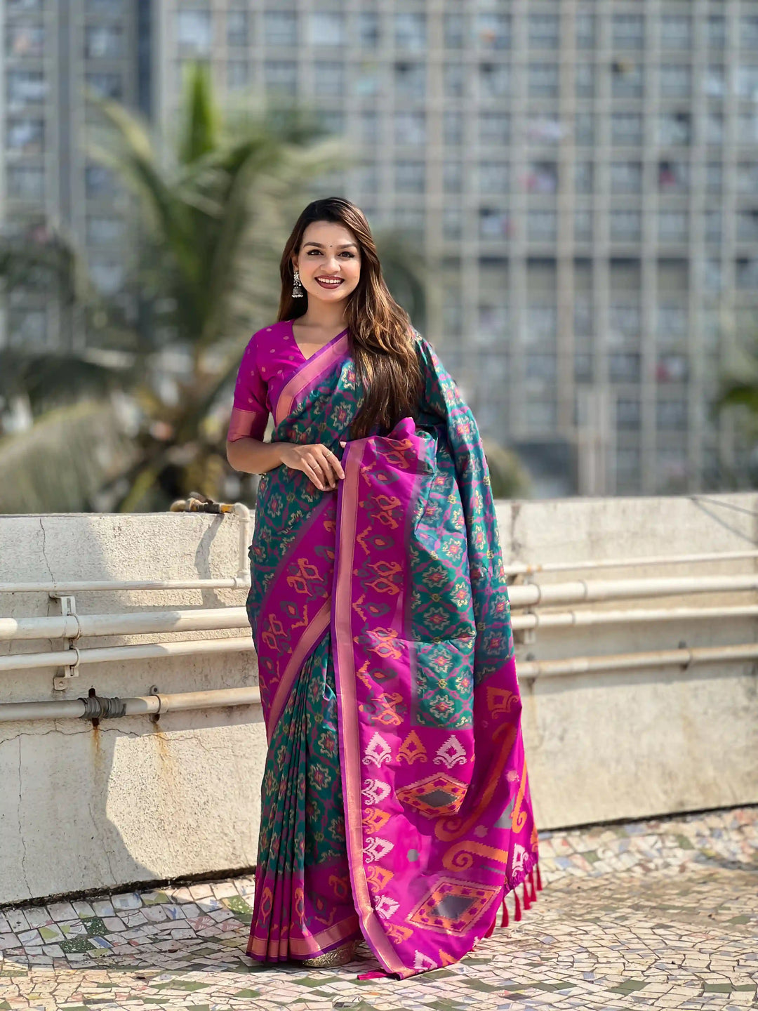Luxurious Patola Silk Saree | Exquisite Wevon Meenakari Ikkat Work