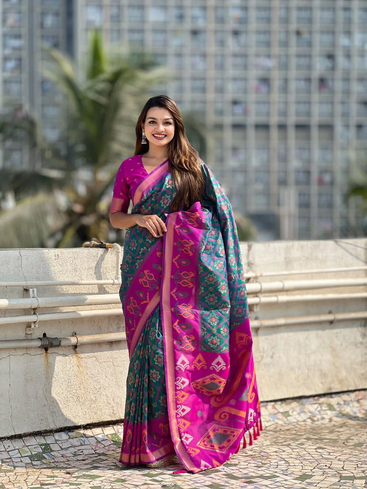 Luxurious Patola Silk Saree | Exquisite Wevon Meenakari Ikkat Work